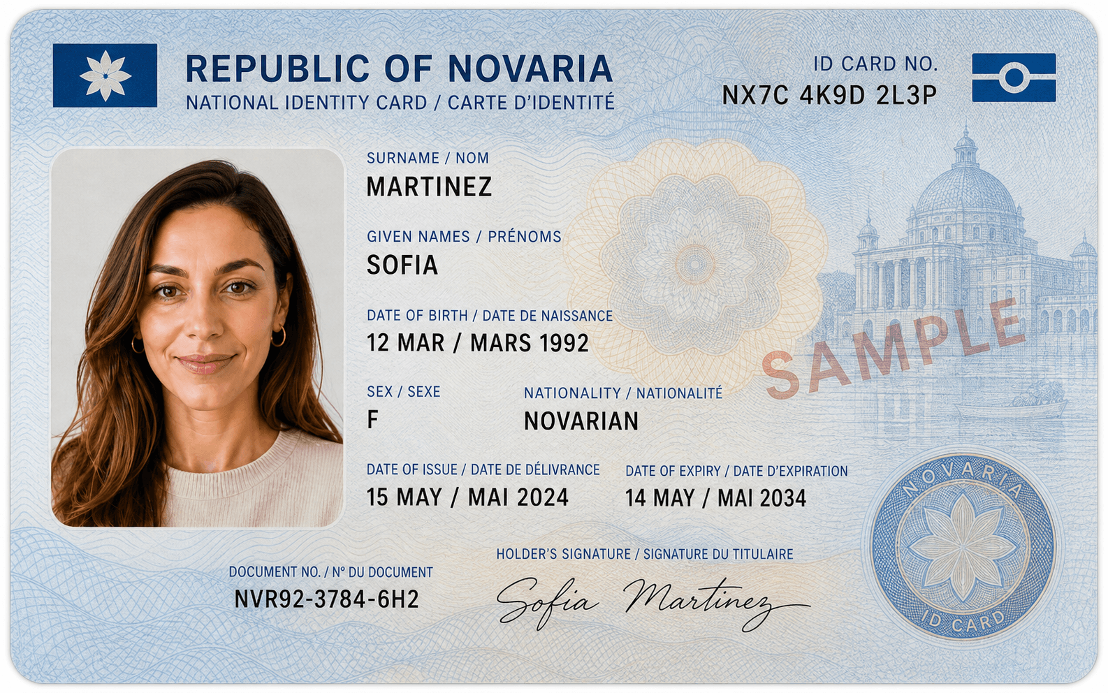 Exemple fictif de carte d’identité de Sofia Martinez